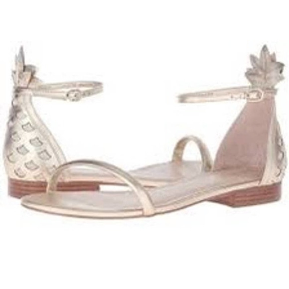 Lilly Pulitzer Open Toe Ankle Buckle Strap Laura Gold‎ Pineapple Sandals Size 7